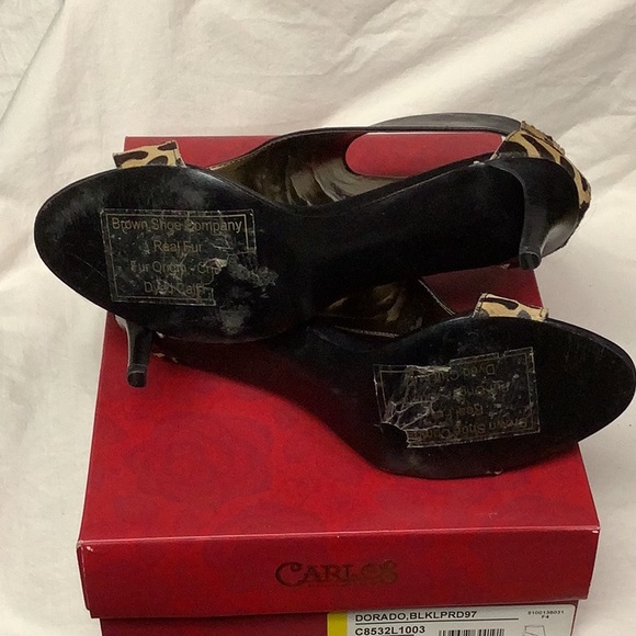 Back leather/ leopard fur Carlos Santana sandals heel - Picture 6 of 6